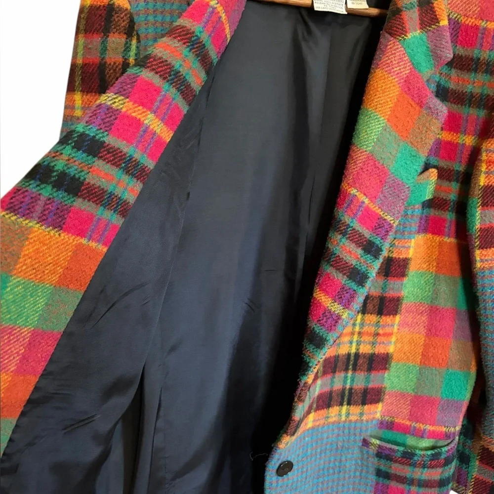 Vintage Gitano Vibrant Patchwork Plaid Wool Blend Blazer - Picture 5 of 7